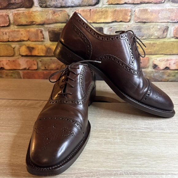 Cole Haan Chocolate Brown Leather Derbys Medallion Cap Toe Sz 10.5 Italy